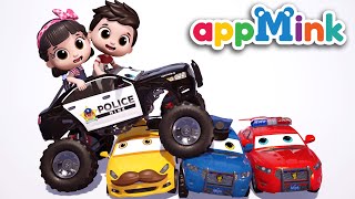 Police Car Monster Truck kids animation ft Carrier Truck, Taxi, Fire Truck, Helicopter | appMink