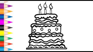 Birthday cake drawing and coloring | How to drawing Birthday Cake