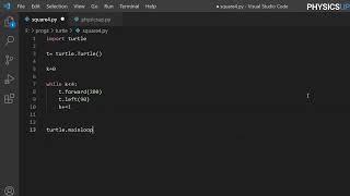 how to draw square using python - turtle package - basics commands and easy program
