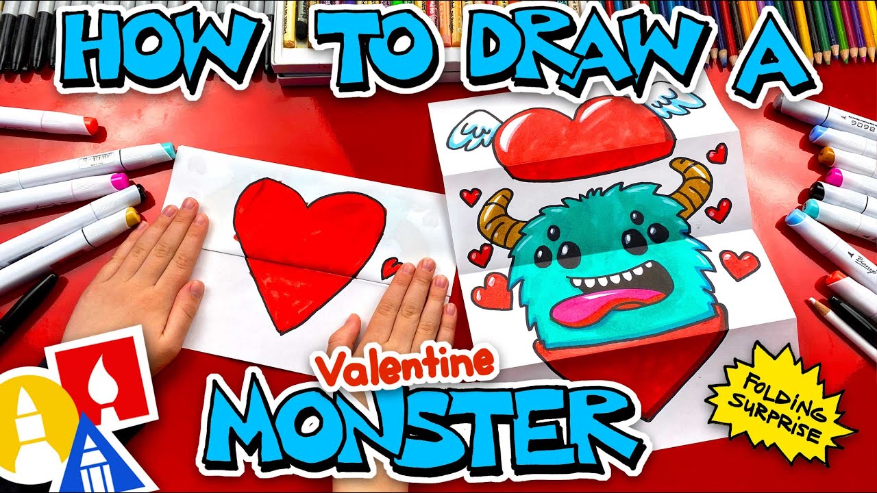 How To Draw A Valentine's Monster - Folding Surprise - YouTube