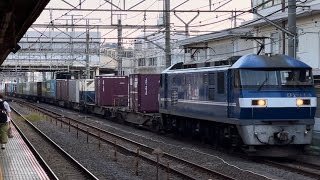 【約５時間１５分遅れ・ジョイント音最高！】JR貨物EF210形100番台129号機（新塗装）＋コキ23B（両）が大船駅を通過するシーン（5052レ・岡A25・コンテナ輸送）2024.8.8