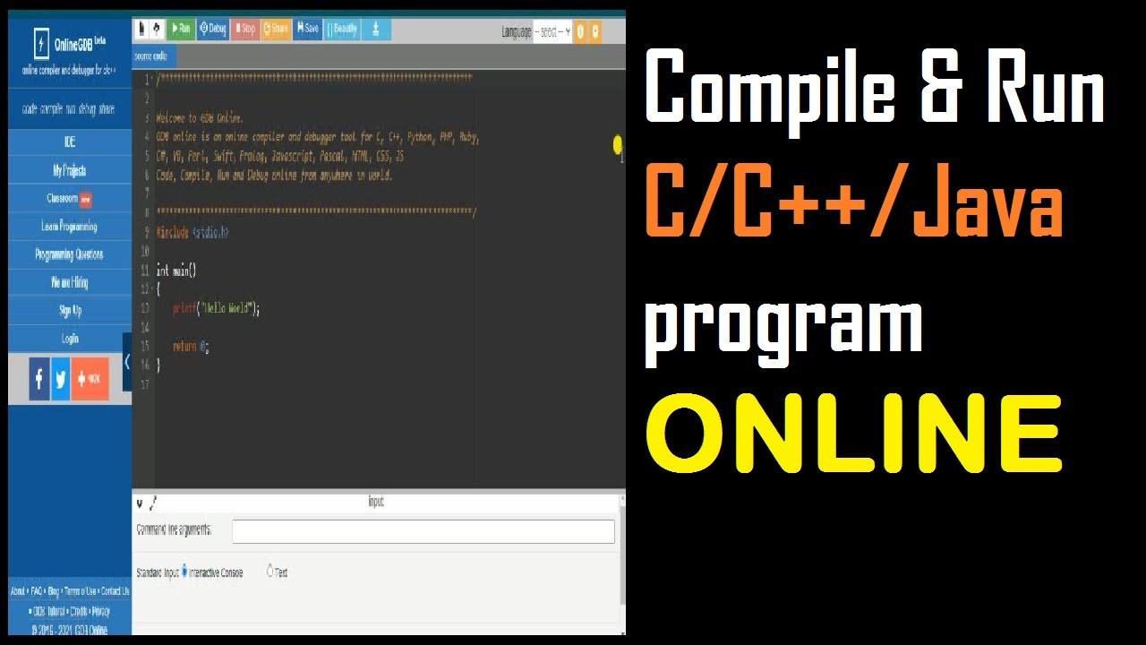 ONLINEGDB Compiler | Compile And Run 'C' Program Online | Online C ...