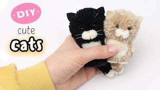 🌟 Diy Cute Cats Yarn Pom Pom 🐱 How to make a Kitty from knitting threads 🐱 Yarn Kitty Making