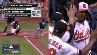 TB@BAL: Jones hits 92 mph on 208-foot throw to plate