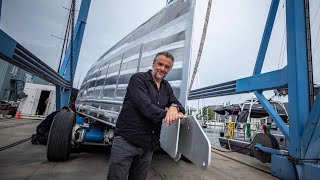 Turning the aluminium hull of Tom Waes' Bestevaer 53 'Tethys'