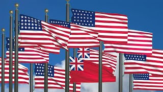 Historical American Flags waving in the wind - dynamic animation with National Anthem of The U.S.