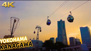 Sunset walk in Yokohama, Kanagawa - Japan - From Minato Mirai to Akarenga [4K]