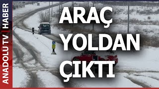 BUZLANAN YOLDA SÜRÜCÜLER ZOR ANLAR YAŞADI