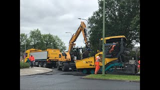 Nieuw asfalt op de rotonde in Hoogeveen