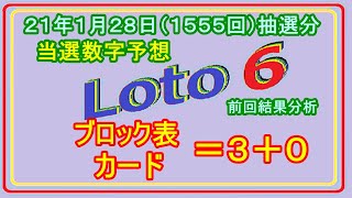 #ロト6　#当選数字予想　２１年１月２８日（１５５５回）抽選分当選数字予想、前回結果分析