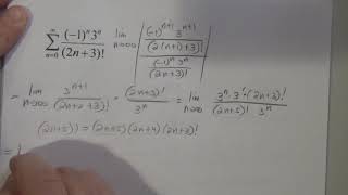 Ratio Test for Convergence 3 to the n over 2n plus 1 factorial