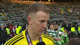 Joe Hart interviewed as Celtic fans sing You'll Never Walk Alone after winning Viaplay Cup