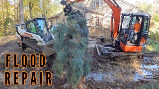 TRANSFORMING this FLOODED Backyard -- Bobcat T66 and Kubota KX033