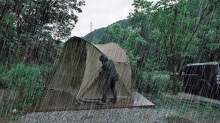 Solo Camping in Heavy Rain / Relaxing Film ASMR