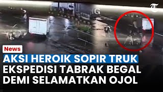 AKSI HEROIK SOPIR Ekspedisi Tabrak Begal di Jakut Demi Selamatkan Driver Ojol, Mobil Rusak Parah