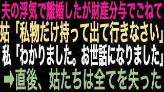 【スカッとする話】夫の浮気で離婚したが財産分与でごねて姑「私物だけ持って出て行きなさい」私「わかりました。お世話になりました」➡直後、姑たちは全てを失った