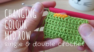 Easy colour change mid row - Single & Double Crochet Stitches - Beginner Crochet