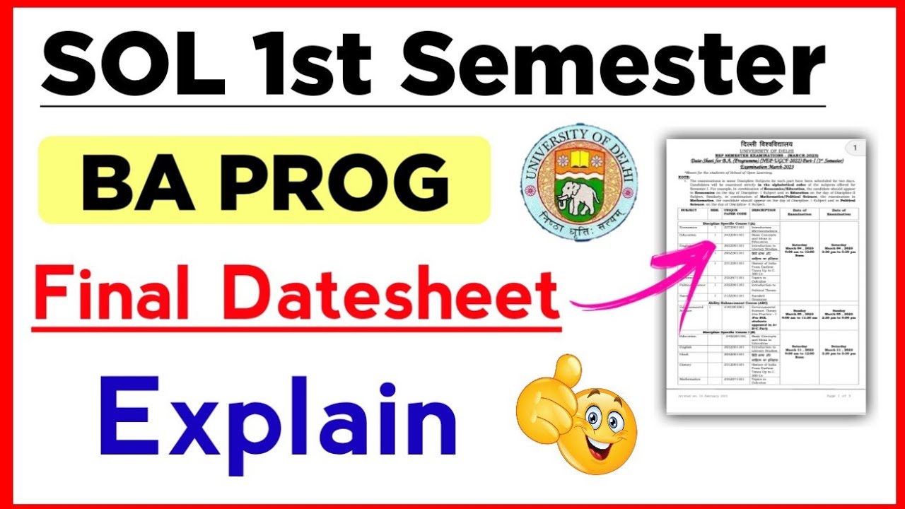 SOL BA PROG First Semester Final Datesheet Explain March Exam 2023 ...