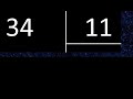 Dividir 34 entre 11 , division inexacta con resultado decimal  . Como se dividen 2 numeros