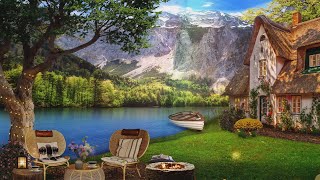 Summer Lake Cottage Ambience | Crackling Fire  and Lake Sounds | Cozy Ambience
