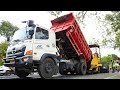 Road Construction Work Cold Milling Asphalt Paving By Sakai ER501F Sumitomo HA60C Hino Dump Truck