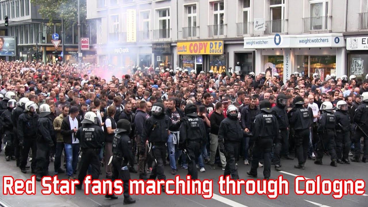 Red Star Belgrade Fans Marching Through Cologne (1. FC Köln - Red Star ...