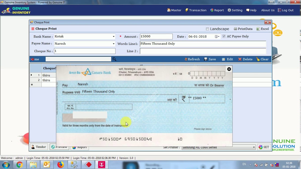 Genuine Cheque Printing Software Youtube