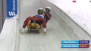 Gudramovics/Kalnins crash on Luge European Championships in  Koenigssee 5.1.2017