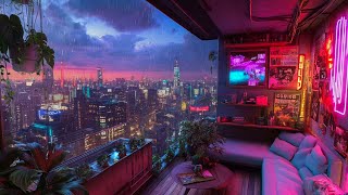 1990s Lofi City 🌂A Cozy Balcony Between Two Times 🎼 Lofi Rain Playlist