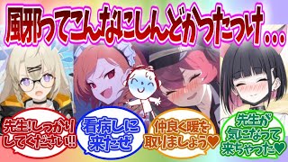 【SS】久しぶりの風邪で高熱を出し死にそうになってる先生を発見し、看病しつつもチャンスをうかがうブルアカキャラの反応集【ブルアカ】