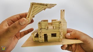 DIY Miniature Log Cabin With Bamboo And Popsicle Stick | Log Cabin Making | DIY Small Wooden House