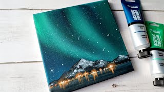 How to paint northern lights landscape painting / Acrylic painting tutorial for beginners