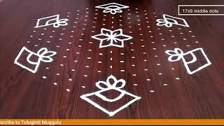 Dot Rangoli : Chukkalu muggulu designs with 17x9 middle dots | Rangoli designs | daily muggulu