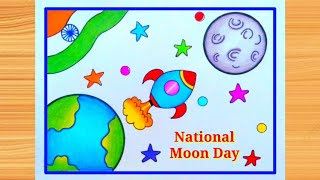 Chandra dinam poster drawing 2024 / Moon day poster drawing /Chandra dinam drawing easy step by step