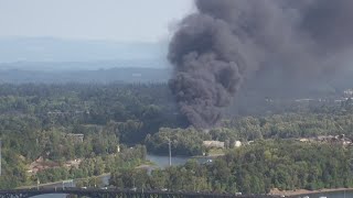 Dark smoke billowing on Ross Island due to large fire in abandoned structure