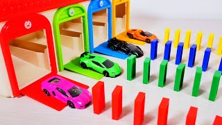 トミカのランボルギーニでドミノ倒しに挑戦！ Colorful Domino with Lamborghini Tomica MiniCar