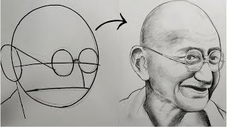 how to draw mahatma gandhi step by step