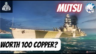 Mutsu, T7 japanese premium battleship in the shipyard in World of Warships Wows Blitz