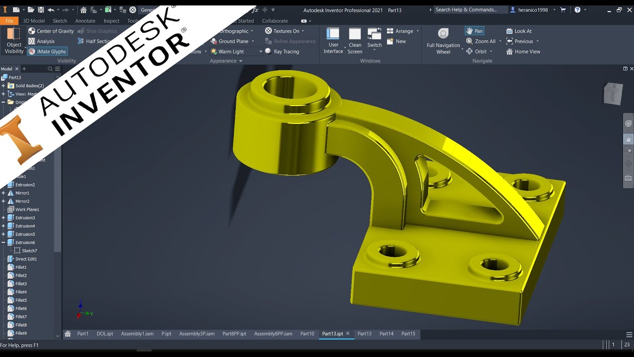 Inventor 2020 Tutorial 3d Modeling Design Youtube
