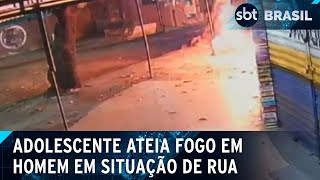 Jovens são detidos após usarem coquetel molotov contra morador de rua | SBT Brasil (21/02/25)