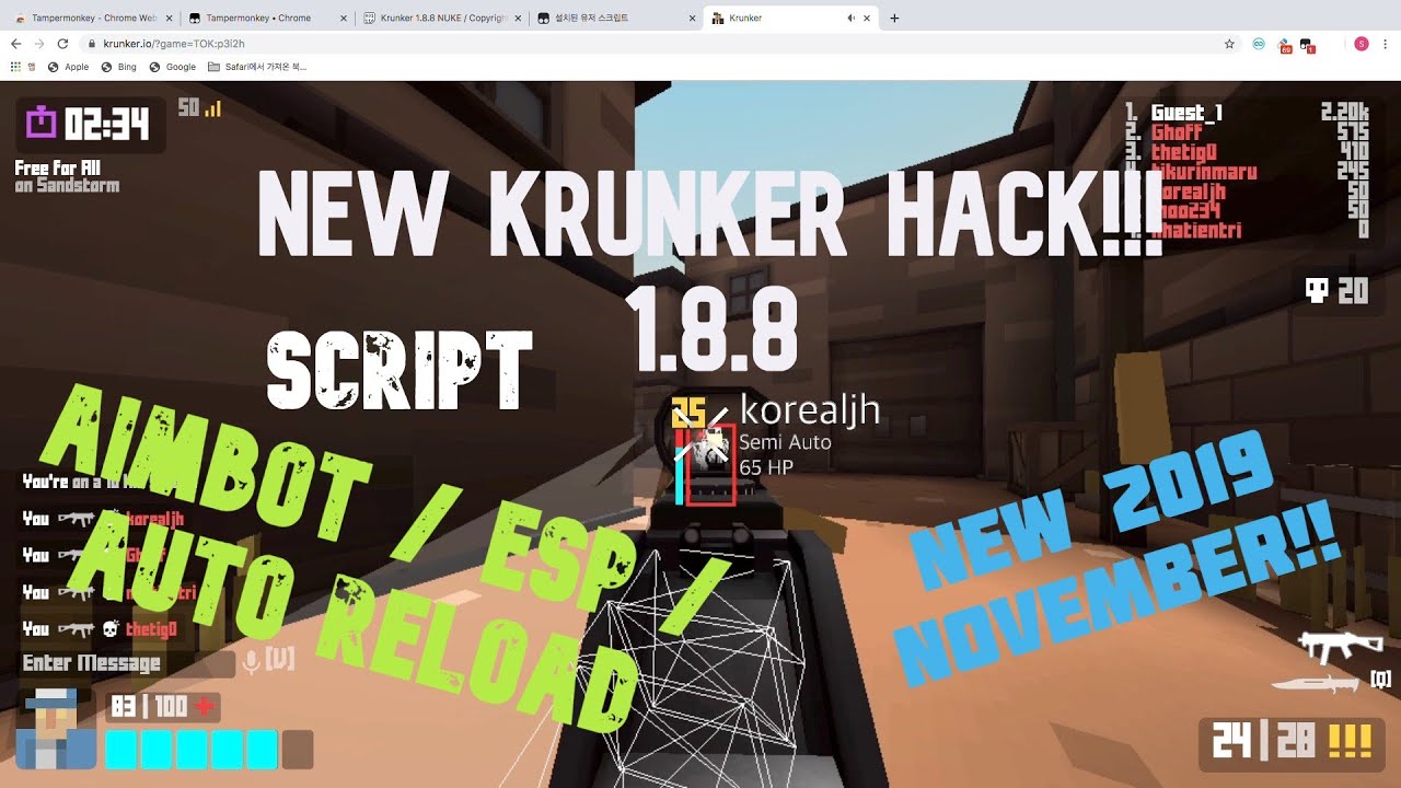 Krunker HACK 1.8.8 "WheelChair" Script. AIMBOT / AUTO RELOAD / ESP 2019 ...