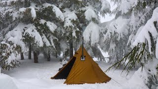 Hot Tent Winter Camping in Deep Snow