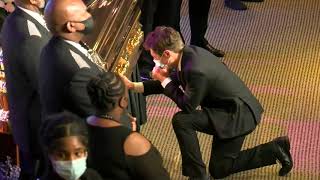 Minneapolis Mayor Jacob Frey cries at George Floyd's casket at memorial