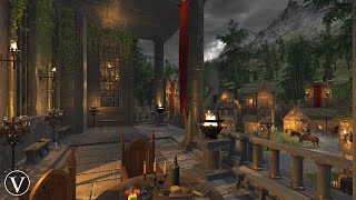 Medieval Castle Courtyard | Night Ambience | Fire Brazier, Rain & Thunderstorm Sounds