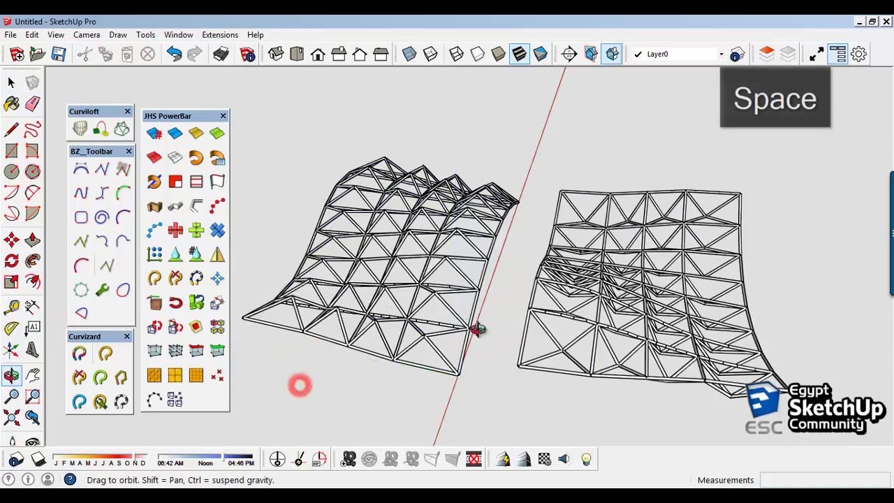 Space Truss Structure Curved Surfaces | SketchUp Modeling - YouTube