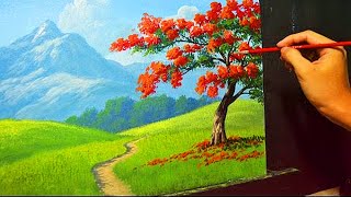 Acrylic Landscape Painting Lesson - The Fire Tree by JMLisondra
