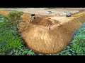 New Impressive Skills Operator Heavy Equipment Bulldozer Dump Truck Move and Unload Dirt on LandFill