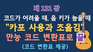 제131강 카포 사용법과 조옮김. 코드가 어려울 때, 키가 높을 때, 만능 코드 변환표, 이근성의 기타 교실, 통기타 어커스틱 기타 강좌.