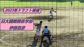 2023/10/7　伊部直彦 （日本大学国際関係学部）　レフト前ヒット　【2023年プロ野球志望届提出】