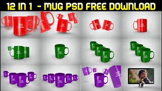 12 in 1  PSD | Photorealistic Mug 12 design Set psd Free download